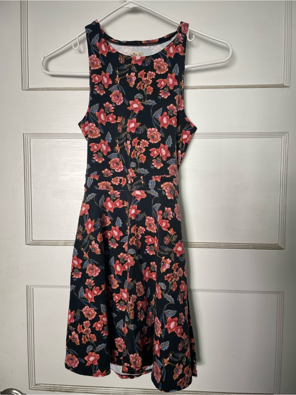 Hollister Navy Floral Fit & Flare Dress with Coral Accents